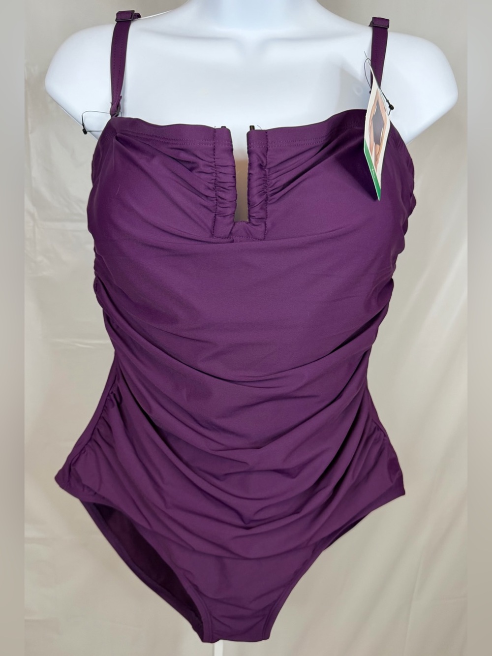 DKNY XL Plum One Piece Swimsuit Strapless Removable Straps Tummy Control